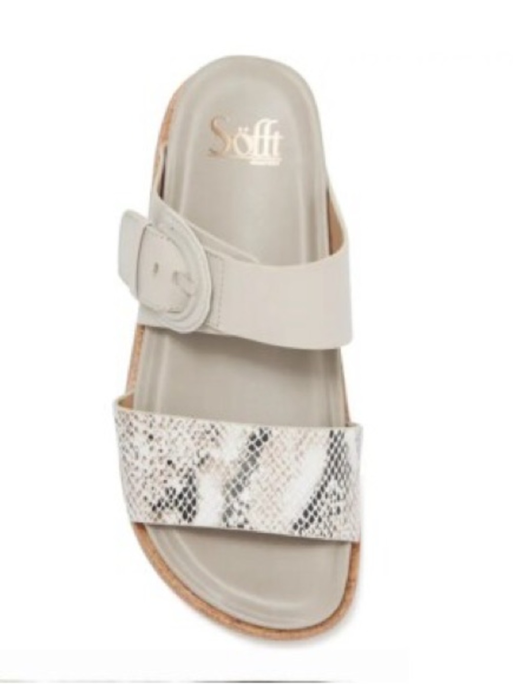 Sofft Neutral Gray Slide Sandal with Snakeskin Accent - Picture 2 of 4